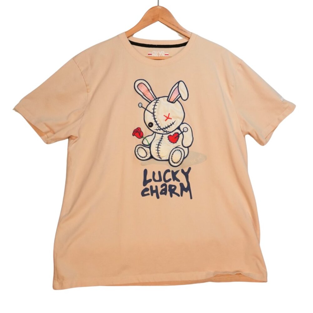 BKYS Lucky Charm Appliqué Bunny Graphic Tee Beige Streetwear T-Shirt